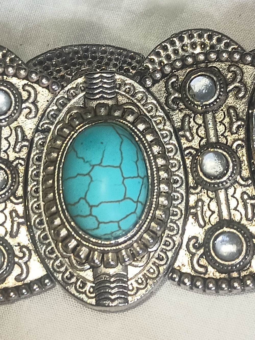 Turquoise Stone Silver-Tone Statement Bracelet